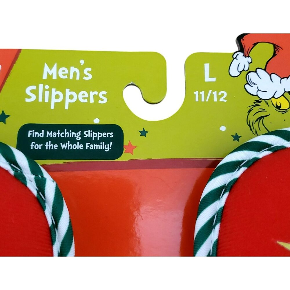 New Grinch Santa Slippers Green Red Plush Christmas House Shoes Mens Large 11/12 - Picture 6 of 11